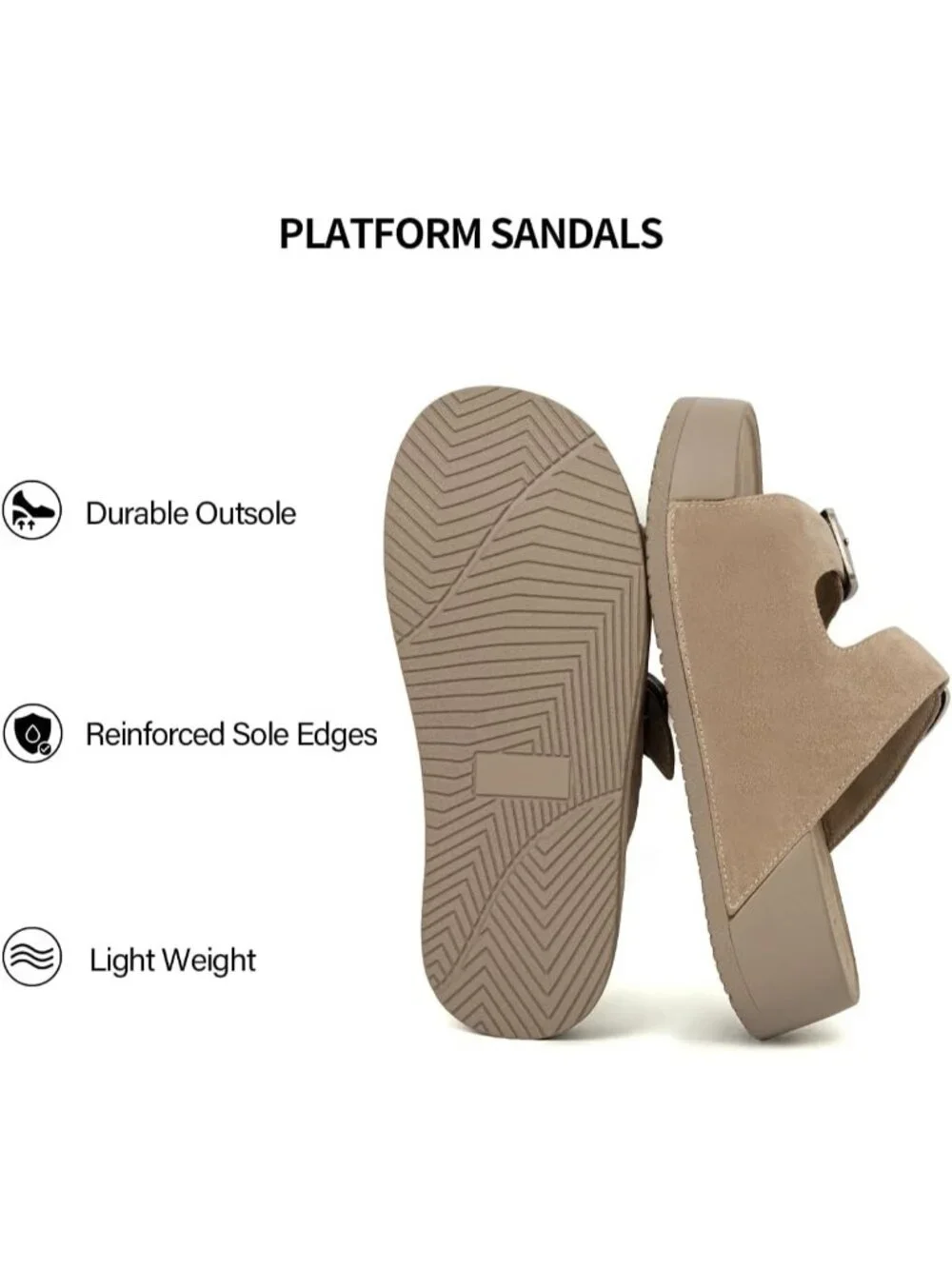 Women's Apricot Slide Buckle Genuine Leather Slip on Beach Platform Sandal Shoes